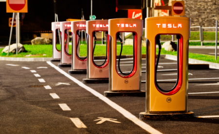 BRENNER, ITALY - MAY 8, 2016: Tesla charging stations are located throughout EU to accommodate owners of the electric car.